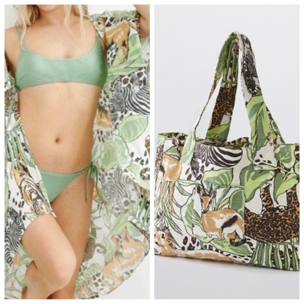 Aerie - Jungle Print Tote and Kimono
